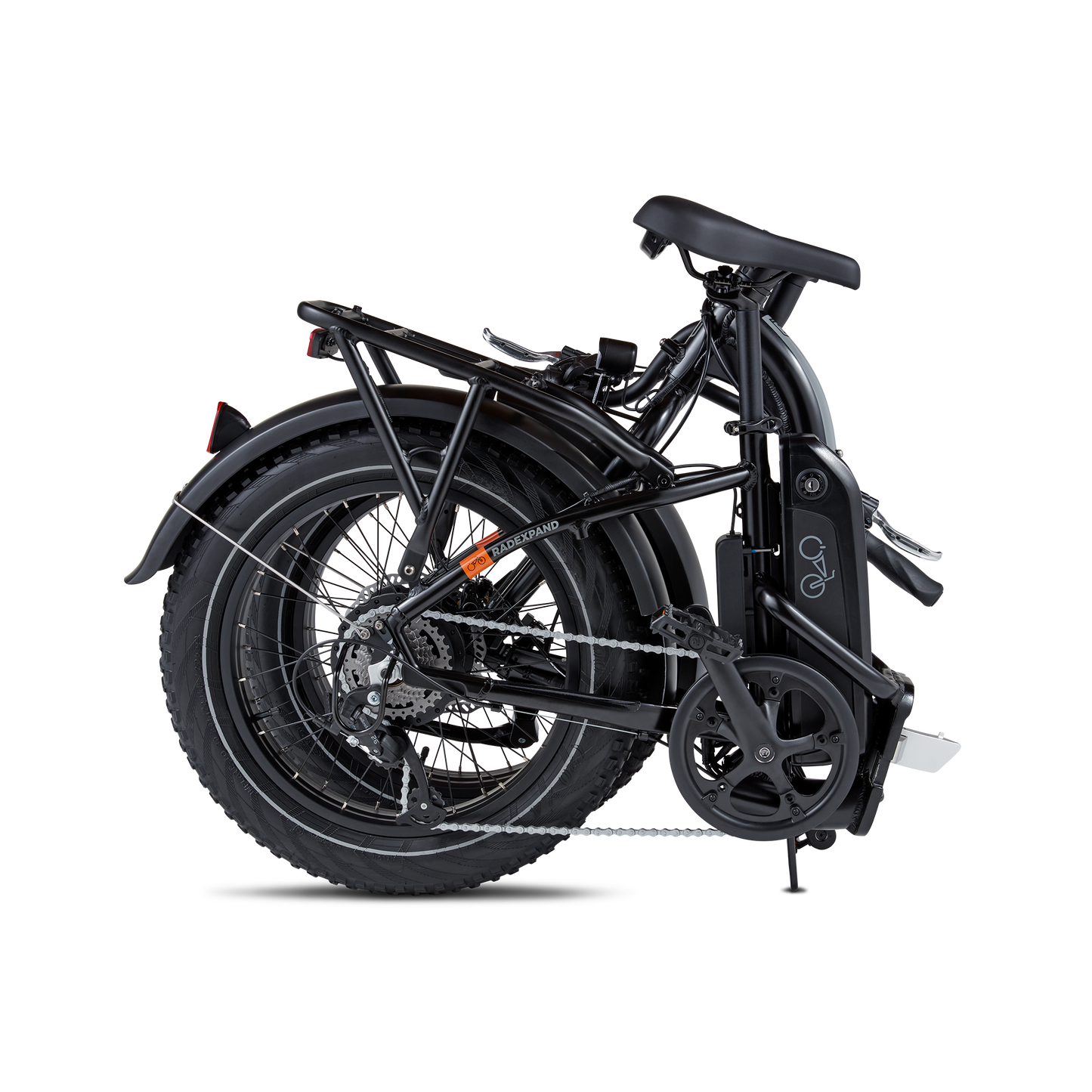 Folded view of a black RadExpand 5 electric folding bike