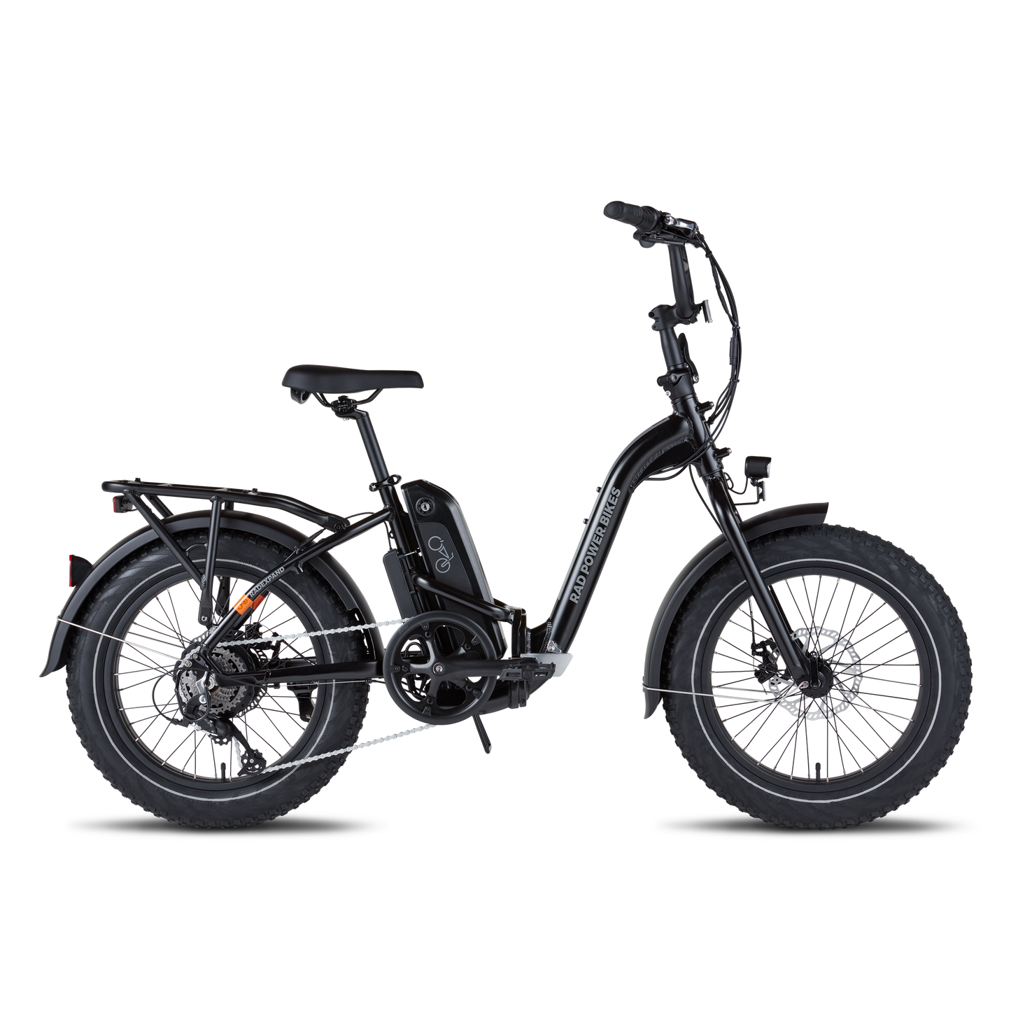 Side view of a black RadExpand 5 electric folding bike